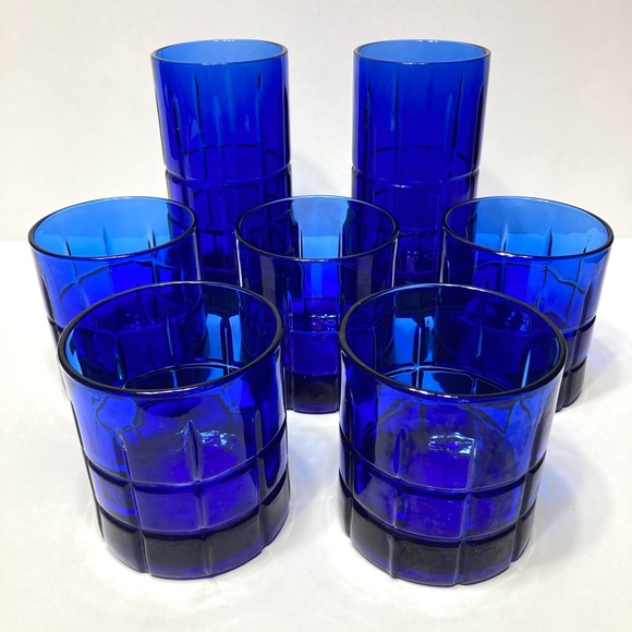 Vintage Cobalt Blue Anchor Hocking Tumbler and Rocks Cocktail Glass Set - Picture 4 of 9